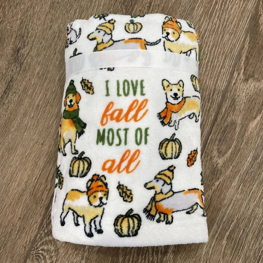 I LOVE FALL MOST OF ALL Dog Hand Towel (2) Corgi Dachshund Pug Bulldog Retriever